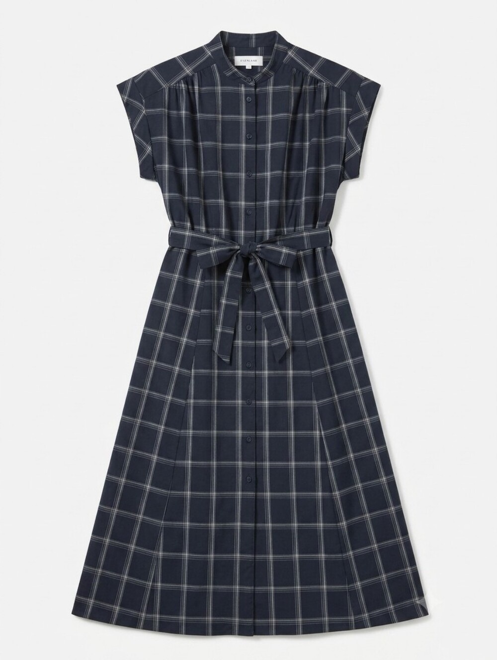 Calvin Klein Womens Size 8 Navy Blue Plaid Belted Midi Shirtdress